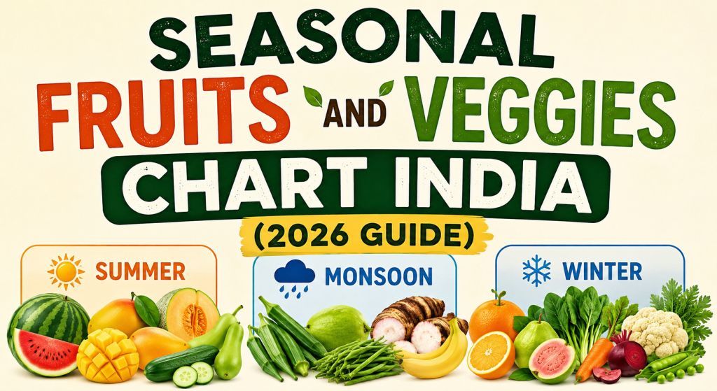 Seasonal fruits and vegetables commonly available in India